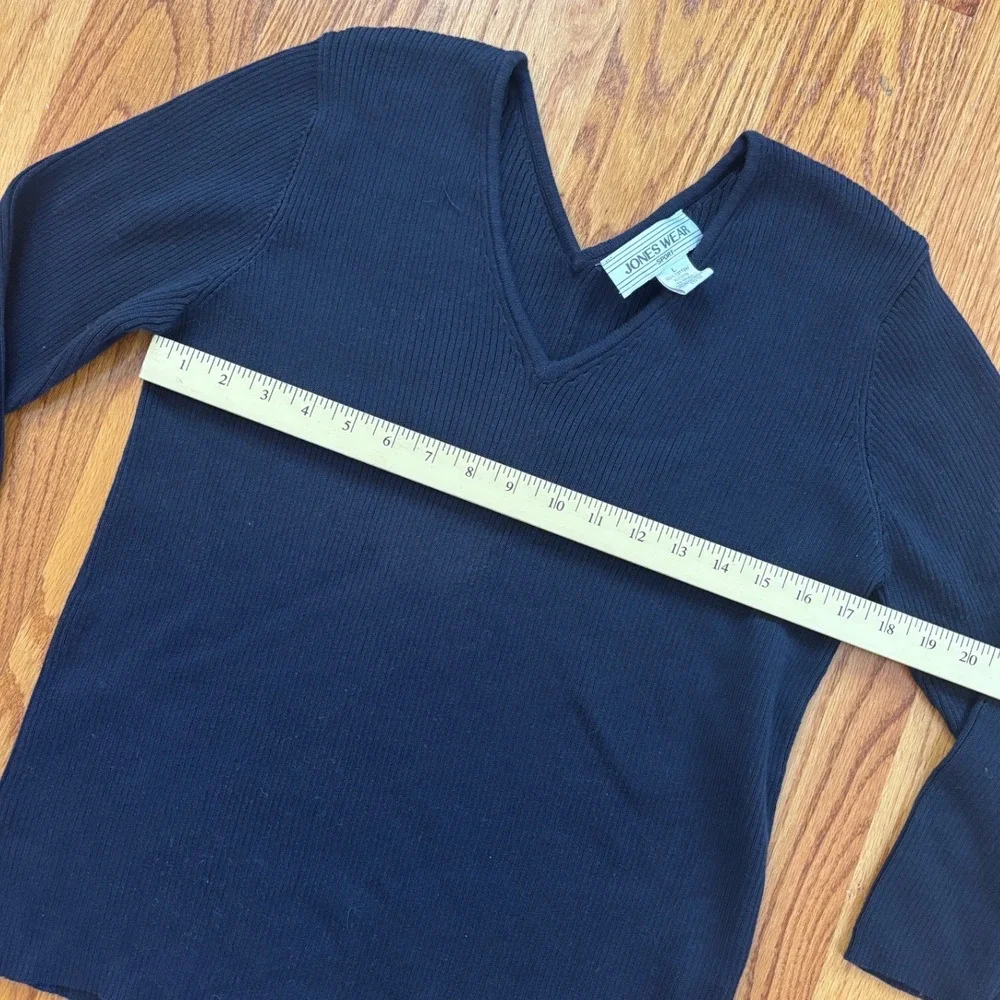 Jones Wear Sport Womens Navy Blue Ribbed‎ Knit V-Neck 100% Cotton Sweater Large